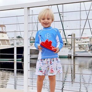CLASSIC WHIMSY Watercolor Sailboat Swim Trunks - 3T
